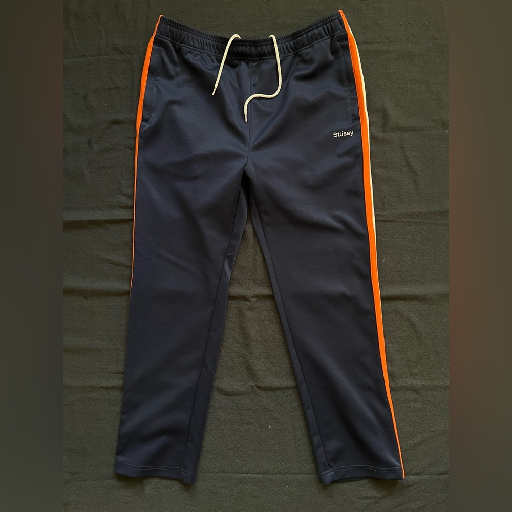 Stüssy Men's Dark Blue Joggers with Bright Orange Accents